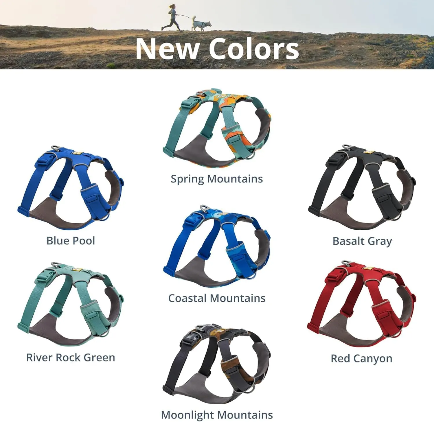 Ruffwear, Front Range Dog Harness, Reflective Soft Padded Everyday Harness with Dual Leash Clips, Adjustable and Lightweight Fit for Training or Walking for All Dogs, River Rock Green, Medium