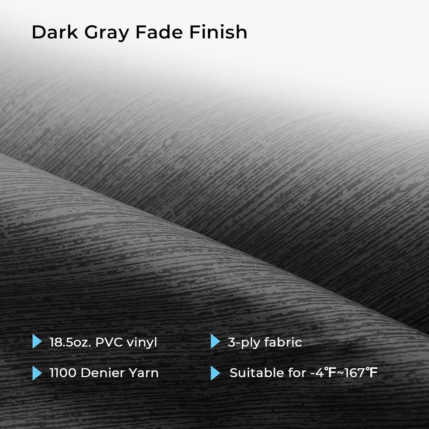 RV Awning Fabric Replacement - 18.5oz Heavy Duty Vinyl With Tie Down Kits, 7 Hooks & Pull Strap for Trailer Camper - 18' (Fabric 17'2"), Black Gray Fade