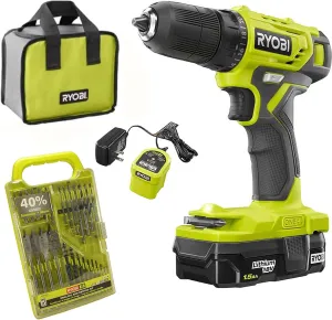 Ryobi 18V ONE  3/8 in. Drill Driver Kit Bundle Set with BONUS Bits, and Tool Bag