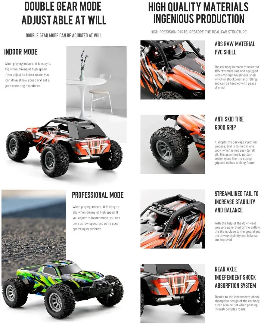 S658 1/32 Scale Off-Road RC Drift Car, 2.4Ghz 4WD Full Proportional Electric RC Off-Road Car with Lights Kit, Surprising Present for Hobbyists - RTR