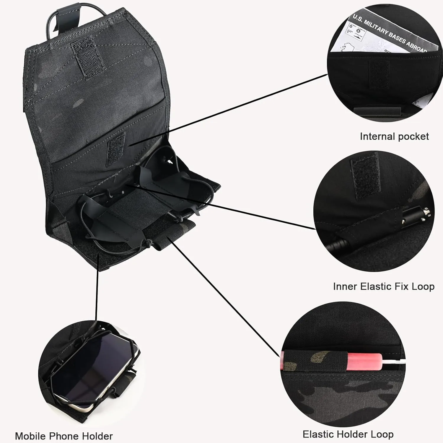 SABADO Tactical Vest Phone Holder,Tactical Phone Pouch,Molle Cell Phone Holster,Small Cell Phone Holder for Chest Rig Horizontal MOLLE/PLAS System Universal Screen Size 4.7''-6.7''