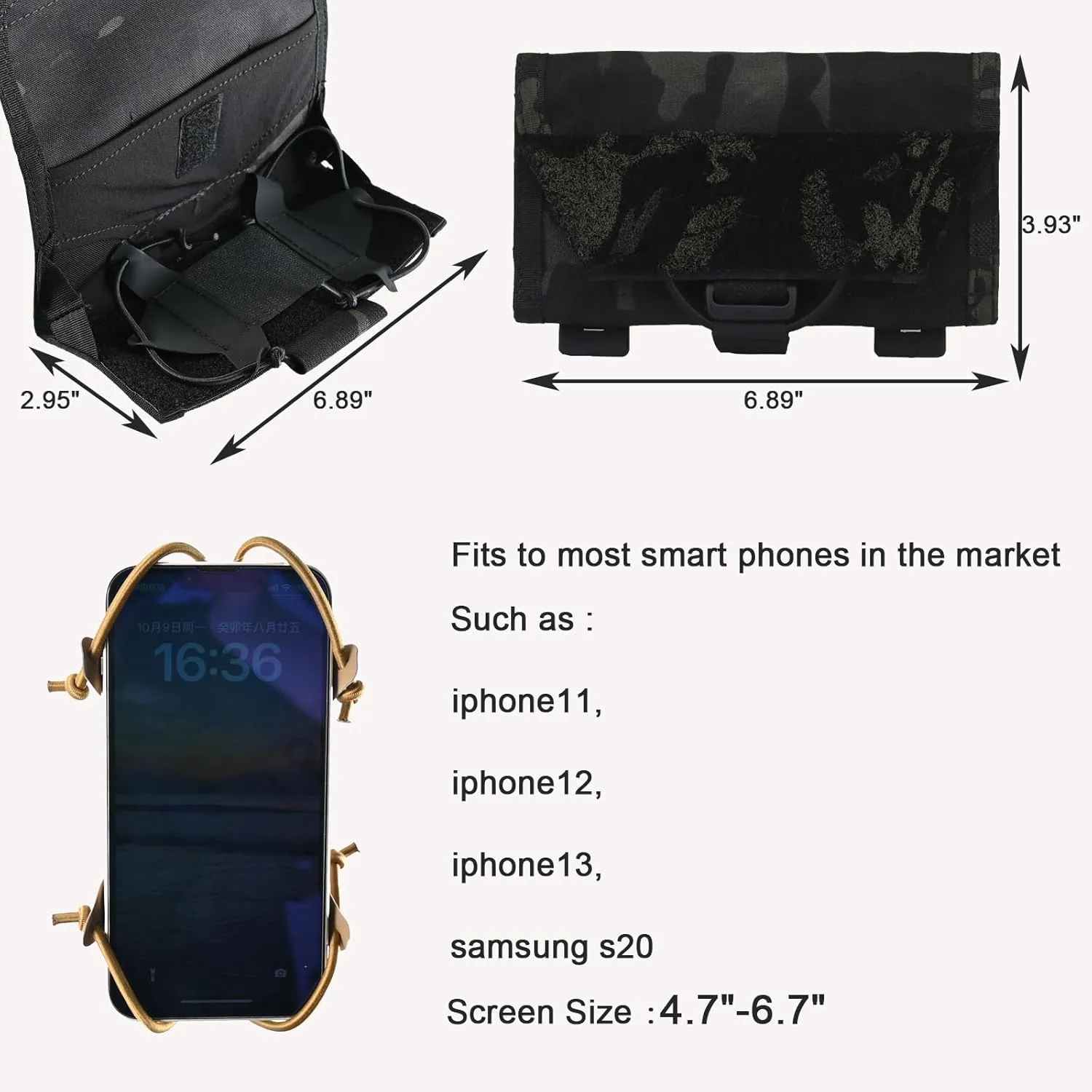 SABADO Tactical Vest Phone Holder,Tactical Phone Pouch,Molle Cell Phone Holster,Small Cell Phone Holder for Chest Rig Horizontal MOLLE/PLAS System Universal Screen Size 4.7''-6.7''