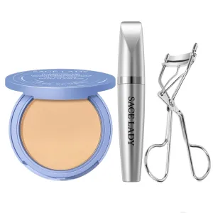 SACE LADY Face Compact Powder and Volume Mascara and Eyelash Curler Set, Long Lasting Waterproof Flawless Cosmetics Kit 3Pcs