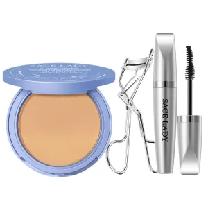 SACE LADY Matte Face Powder and Volumizing Mascara and Eyelash Curler Set, Waterproof Long Lasting Cosmetics Kit 3Pcs