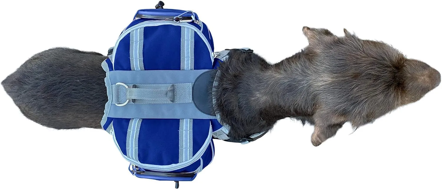 Saddlebag Back Pack & Harness Combo for Dogs 30-100  lbs. Perfect for Travel, Trail Hiking, & Camping. Reflective, Lightweight, & Comfortable. Comes with Two Collapsible Bowls (Large, Blue)