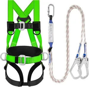 Safety Harness Fall Protection Kit - Full Body Roofing harnesses with Shock Absorbing Lanyard Upgrade Paded