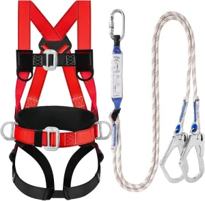 Safety Harness Fall Protection Kit - Full Body Roofing harnesses with Shock Absorbing Lanyard Upgrade Paded