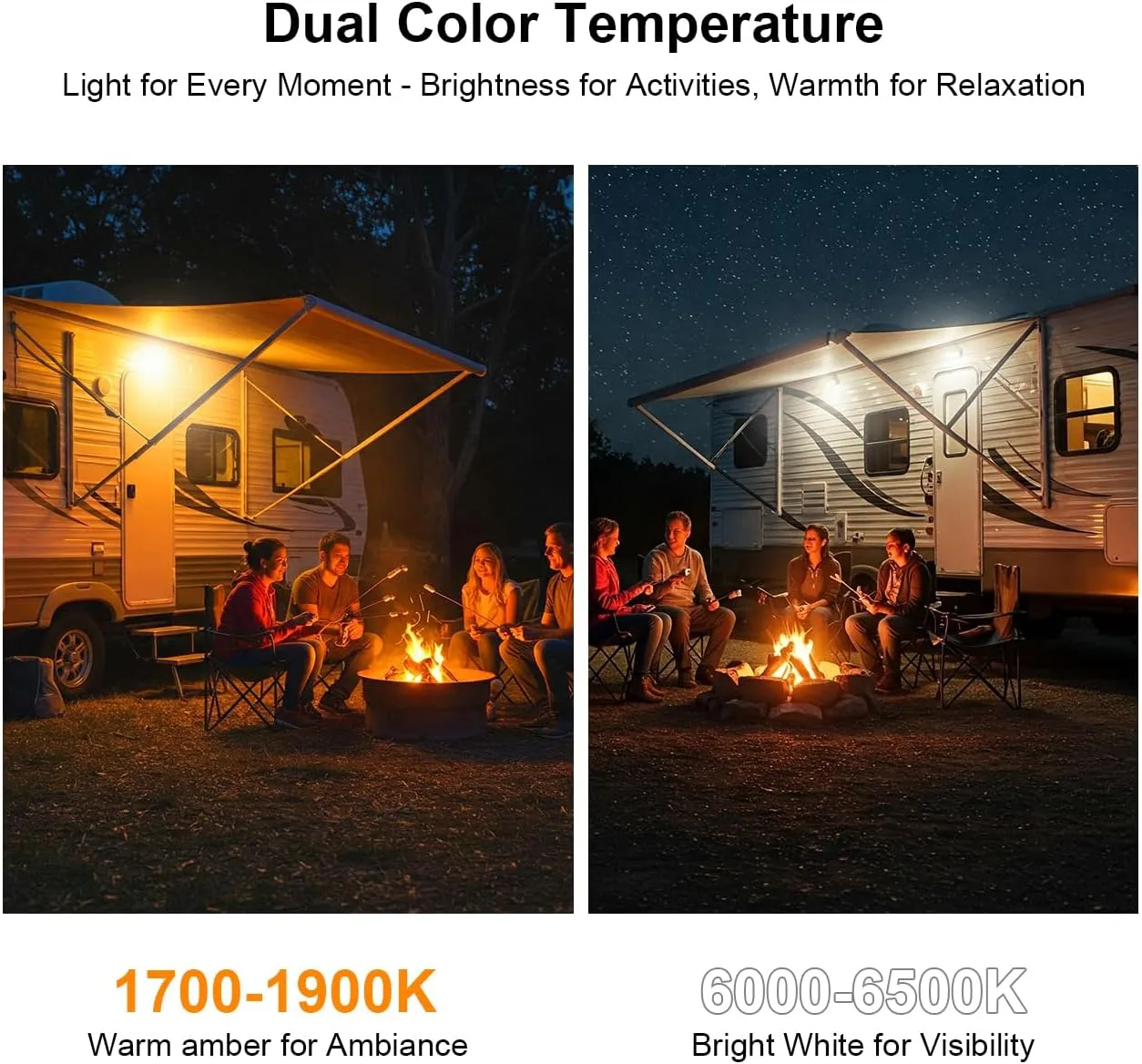 Safoner Aluminum RV LED Porch Light- Switchable White & Amber Lamp, 1400LM Brightness, IP67 Waterproof, 12-30V DC, Exterior Light for Campers, Trailers, Motorhomes (White Housing)- 2 Packs