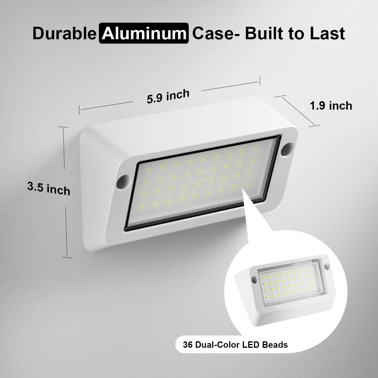 Safoner Aluminum RV LED Porch Light- Switchable White & Amber Lamp, 1400LM Brightness, IP67 Waterproof, 12-30V DC, Exterior Light for Campers, Trailers, Motorhomes (White Housing)- 2 Packs