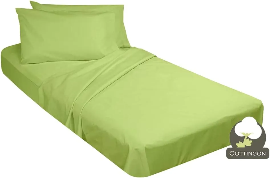 Sage Solid 4-Piece Cot Bed Linen Set - 1 Fitted Sheet 33" x 75", 1 Flat Sheet 64" x 94", 2 Pillow Cases 20" x 30" - Perfect for Folding Guest or Rollaway Beds