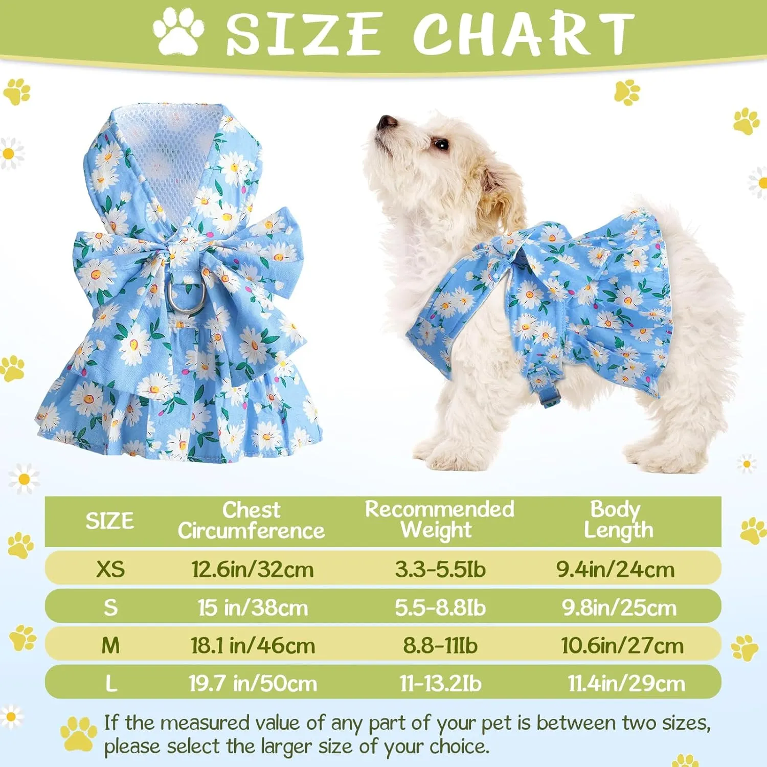 Sanwuta 4 Pack Harness Dog Dress Bowknot Leash Set Floral Princess Dog Harness Dress Vest with Leash Pet Doggy Outfits for Outdoor Walking, 4 Colors(Medium)