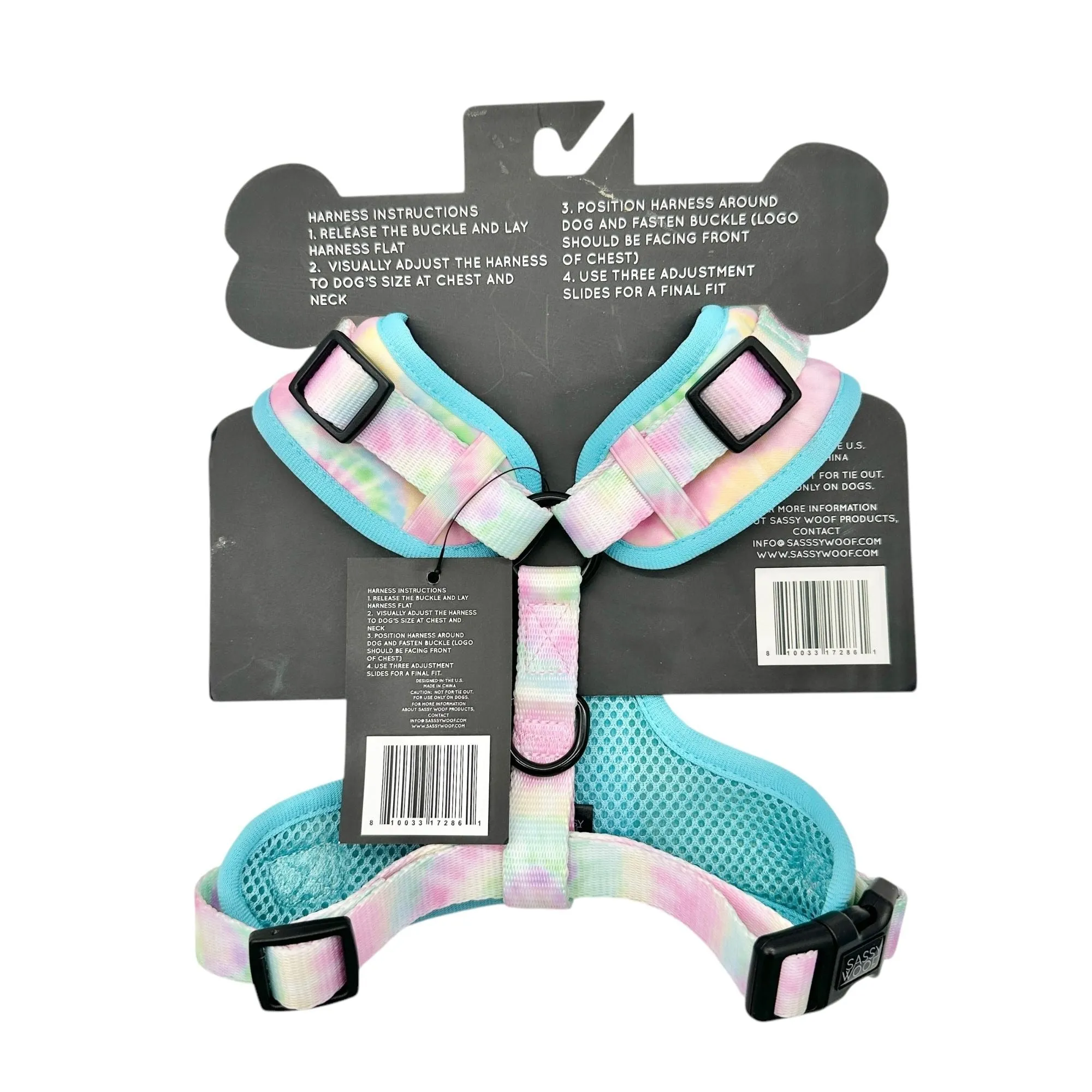 Sassy Woof Adjustable Dog Harness Medium Tie-Dye Print Neoprene and Mesh