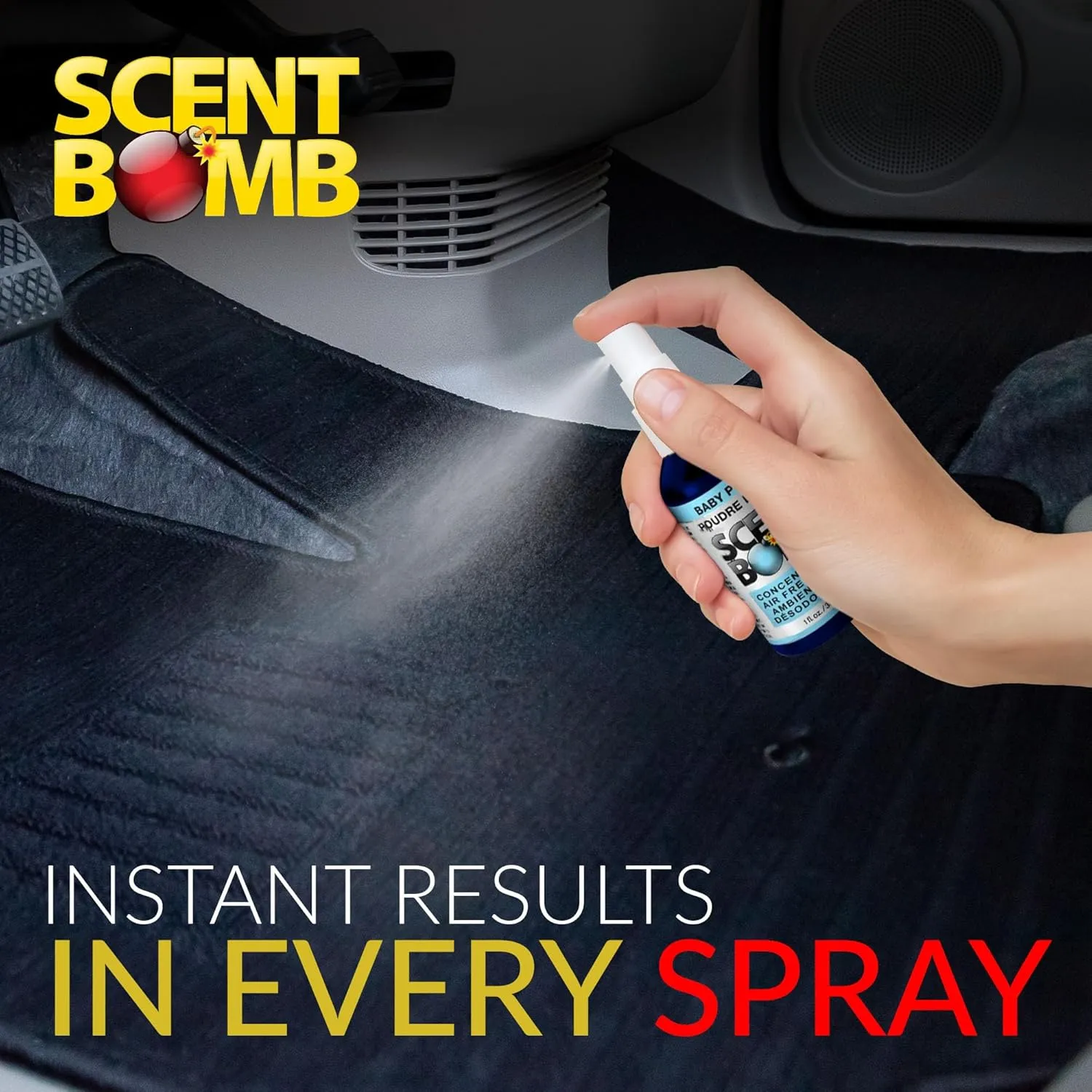 Scent Bomb Air Freshener Spray, Long-Lasting Odor Eliminator - Effective Deodorizer for Home & Car, Fresh Room Spray for Kitchen, Bathroom & Smell Neutralizer - 1 oz Pack of 4, Baby Powder Scent