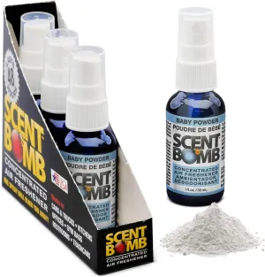 Scent Bomb Air Freshener Spray, Long-Lasting Odor Eliminator - Effective Deodorizer for Home & Car, Fresh Room Spray for Kitchen, Bathroom & Smell Neutralizer - 1 oz Pack of 4, Baby Powder Scent