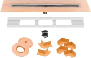 Schluter Kerdi Line Shower Drain with 28" Stainless Steel Channel Body and Waterproof Kerdi Collar - Ideal for Showers and Wet Rooms - Center Outlet Position, 27-9/16" Grate Length - KL1V60E70