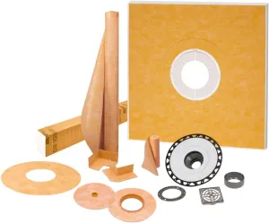 Schluter Kerdi Shower Kit with Shower Tray, Curb, Waterproofing Membrane, Strips & Seals - ABS Plastic, 48" x 48" Tray Size, Center Outlet Position - KSK1220ABSE