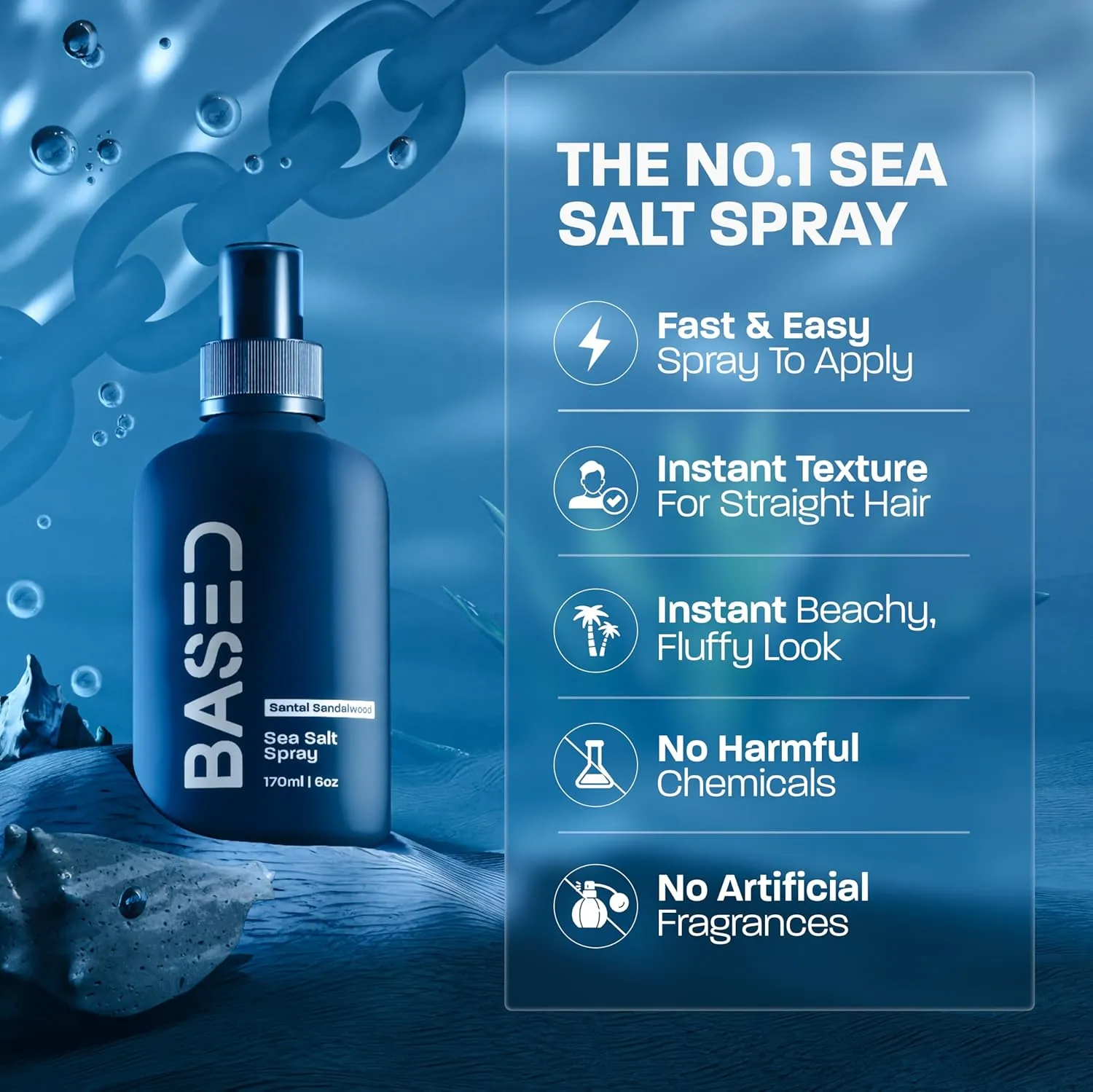 Sea Salt Spray, Natural Finish Sea Salt Spray for Hair, Volumizes & Texturizes, Infused with Kelp & Vitamin B5, Light & Non-Greasy, Paraben, Sulfate, Phthalate Free, 6.8 oz (Pack of 1)