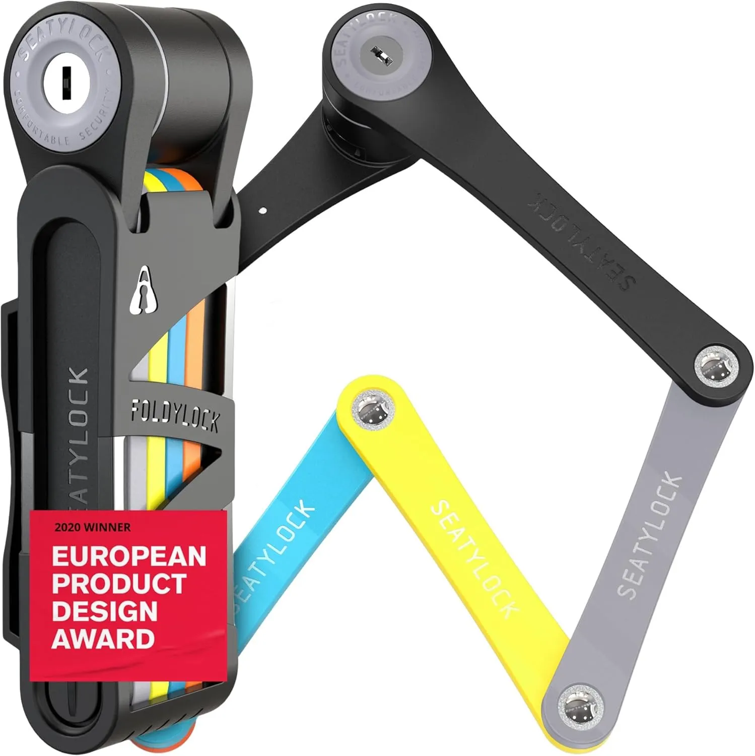 Seatylock FoldyLock Compact Folding Bike Lock - Award Winning Patented Lightweight High Security Bicycle Lock - Heavy Duty Anti Theft Smart Secure Guard with Keys & Case for Bikes or Scooters