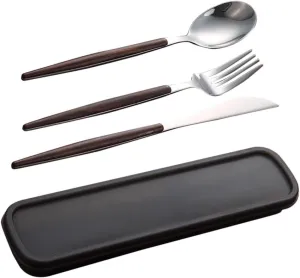 SECFOU 4pcs Stainless Steel Tableware Set Walnut Handles Fork Spoon Knife for Western Dining Lightweight Stylish Cutlery for Travel Office Camping and Bbq