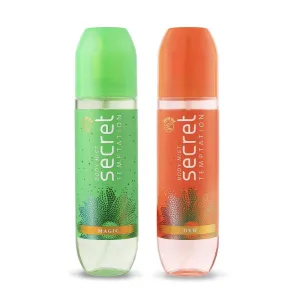 Secrets Temptation Body Mist Combo for Women, Dew & Magic Body Mist, Long Lasting Fragrance, Dermatologically Tested & Safe on Skin - Pack of 2 (120 Ml Each)