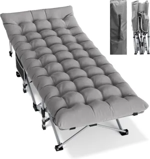 Seeutek Folding Camping Cot for Adults with Carry Bag, Portable Bed with Detachable Cushion, Waterproof 1200D Oxford Fabric, Cot Bed for Camping, Hunting, Lounging, Camping Cots, Gray Cot & Gray Pad