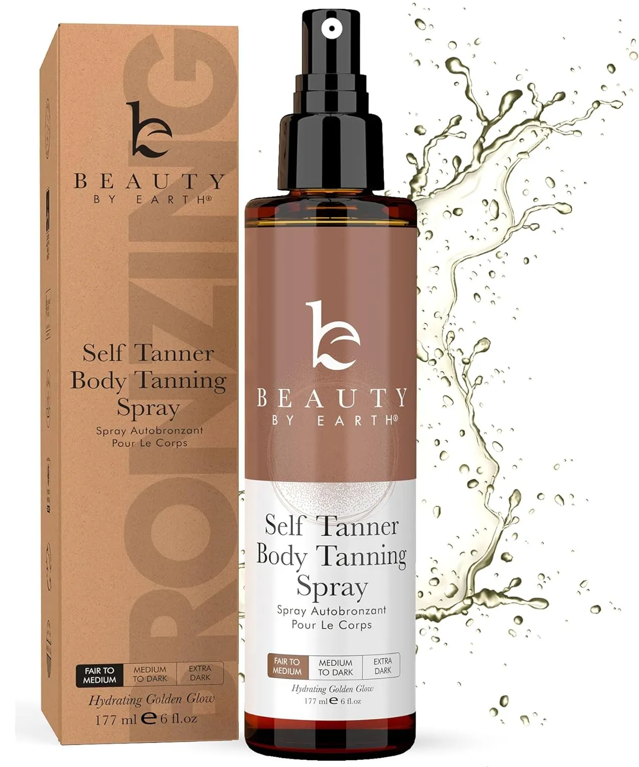 Self Tanner Spray - USA Made with Natural & Organic Ingredients, Fast Drying Spray Tan for Pale Skin, Non Toxic Gradual Tanning Spray, Sunless Tanning Water for Women & Men, Fair to Medium