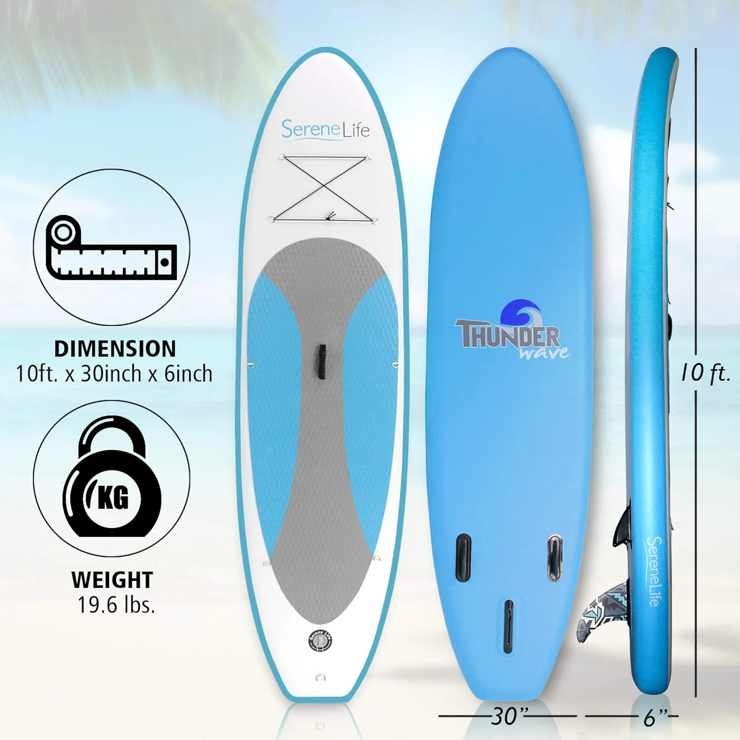 SereneLife Inflatable Stand Up Paddle Board with Premium SUP Accessories – Wide Stable Design with Non-Slip EVA Deck Pad for Adults and Youth of All Skill Levels, 350 lbs Capacity