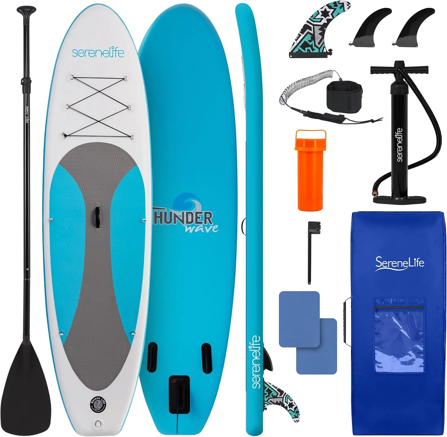 SereneLife Inflatable Stand Up Paddle Board with Premium SUP Accessories – Wide Stable Design with Non-Slip EVA Deck Pad for Adults and Youth of All Skill Levels, 350 lbs Capacity