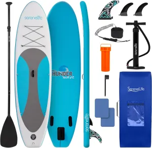 SereneLife Inflatable Stand Up Paddle Board with Premium SUP Accessories – Wide Stable Design with Non-Slip EVA Deck Pad for Adults and Youth of All Skill Levels, 350 lbs Capacity
