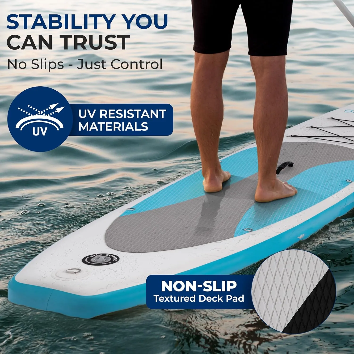 SereneLife Inflatable Stand Up Paddle Board with Premium SUP Accessories – Wide Stable Design with Non-Slip EVA Deck Pad for Adults and Youth of All Skill Levels, 350 lbs Capacity