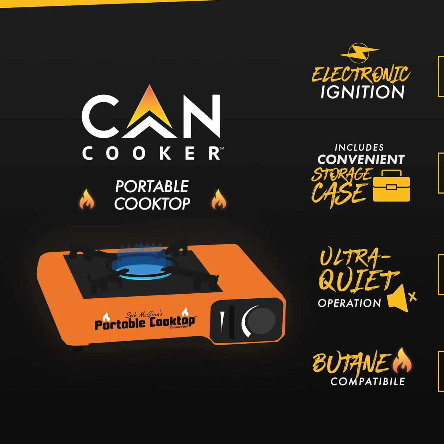 Seth McGinn's CanCooker Portable Cooktop - Butane Single Burner Stove with Carrying Case & Electronic Ignition - CSA Certified Outdoor Cooking Equipment for Camping, Hunting & Tailgating - 2 Pack
