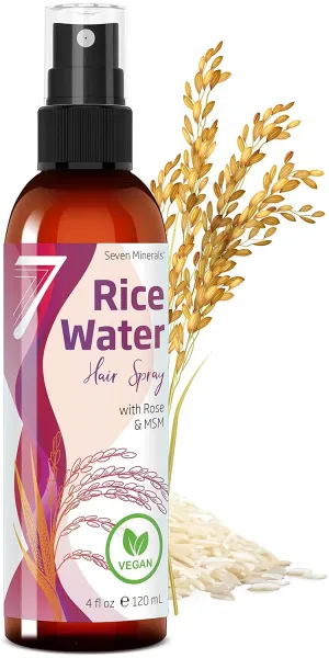 Seven Minerals Rice Water Spray for Hair Growth - Fermented with Rose Water Aloe Vera & MSM - Vegan, Non-Greasy, Light, 4 fl oz