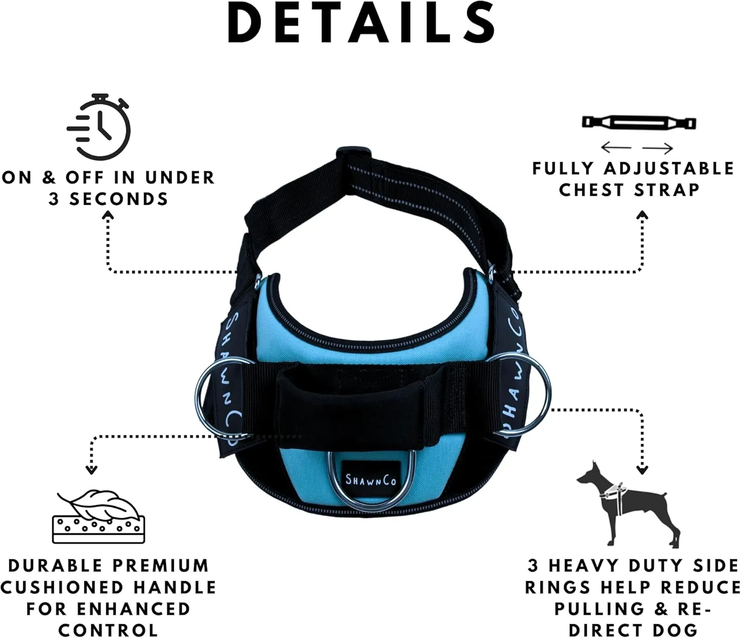 ShawnCo Essential Pro Dog Harness, No-Pull Pet Vest with 3 Leash Clips and Removable, Reflective Side Patches, Adjustable and Padded Harness for Small, Medium and Large Dogs (Orchid, S)