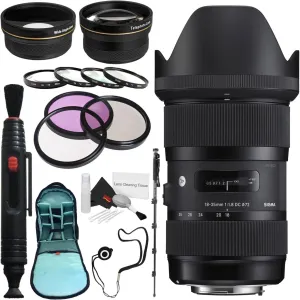 Sigma 18-35mm f/1.8 DC HSM Art Lens Nikon # 210-306   72mm 3 Piece Filter Kit   Lens Pen Cleaner   72mm Wide Angle Lens   272mm 2X Telephoto Lens   SLR Camera Sling Bag   70in Monopod Bundle