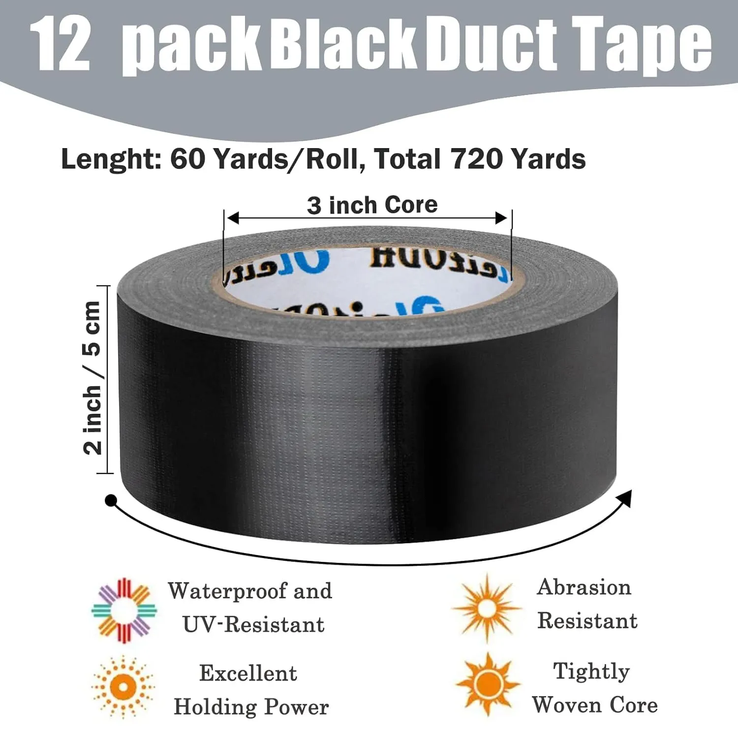 Silver Heavy Duty Duct Tape Bulk 12 Pack -2 inch 60 Yards Each,Strong No Residue, All-Weather, Tear by Hand, Waterproof Gray Tape for Indoor Outdoor Use,Multi Purpose Home Repair