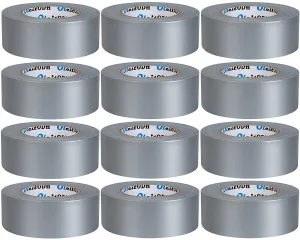 Silver Heavy Duty Duct Tape Bulk 12 Pack -2 inch 60 Yards Each,Strong No Residue, All-Weather, Tear by Hand, Waterproof Gray Tape for Indoor Outdoor Use,Multi Purpose Home Repair