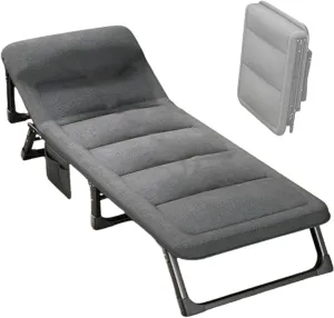 Single Folding Bed with 4-Level Adjustable Backrests, Portable Camping Cot Ergonomic Design, Non-Slip Feet, Quick Folding, Space-Saving, Support 352 Lbs(190 * 70 * 30cm)