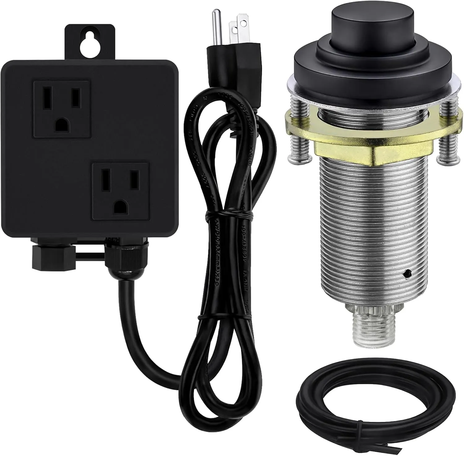 SinkTop Air Switch Kit (Long Full Brass Button) for Disposal, Dual Outlet, (Matte Black)