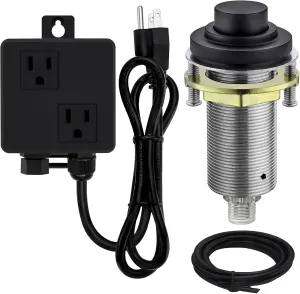 SinkTop Air Switch Kit (Long Full Brass Button) for Disposal, Dual Outlet, (Matte Black)