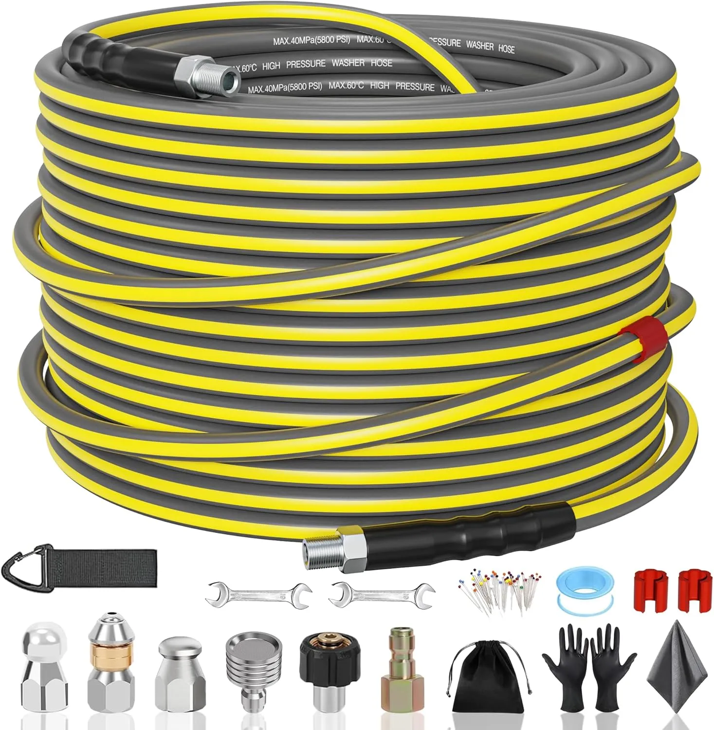 SITIMIMIL® Sewer Jetter Kit for Pressure Washer 50FT 5800PSI - Efficient Unblocking Sewer Jetter Hose with 4 Nozzles, 1/4' NPT Universal Fit, Durable Hydro Drain Cleaner for Homeowners & DIYers