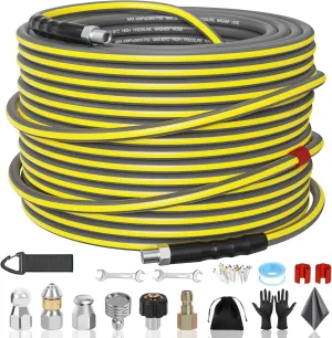 SITIMIMIL® Sewer Jetter Kit for Pressure Washer 50FT 5800PSI - Efficient Unblocking Sewer Jetter Hose with 4 Nozzles, 1/4' NPT Universal Fit, Durable Hydro Drain Cleaner for Homeowners & DIYers