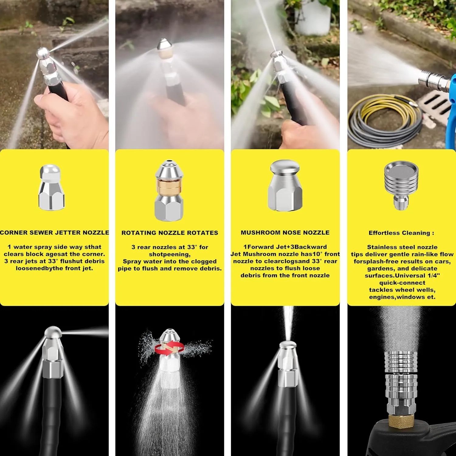 SITIMIMIL® Sewer Jetter Kit for Pressure Washer 50FT 5800PSI - Efficient Unblocking Sewer Jetter Hose with 4 Nozzles, 1/4' NPT Universal Fit, Durable Hydro Drain Cleaner for Homeowners & DIYers