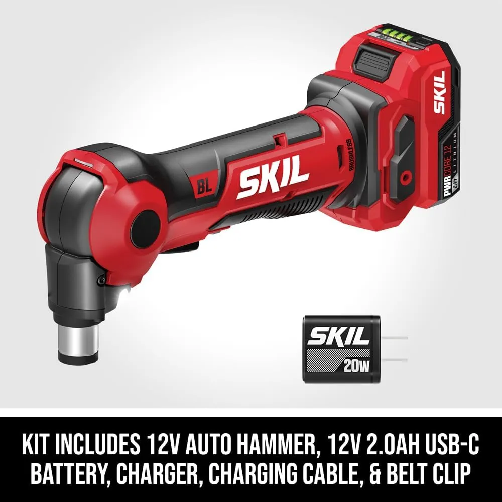 SKIL 12V Brushless Auto Hammer Kit Including 2.0Ah USB-C Battery and 20W USB-C Charger-AH6552A-11