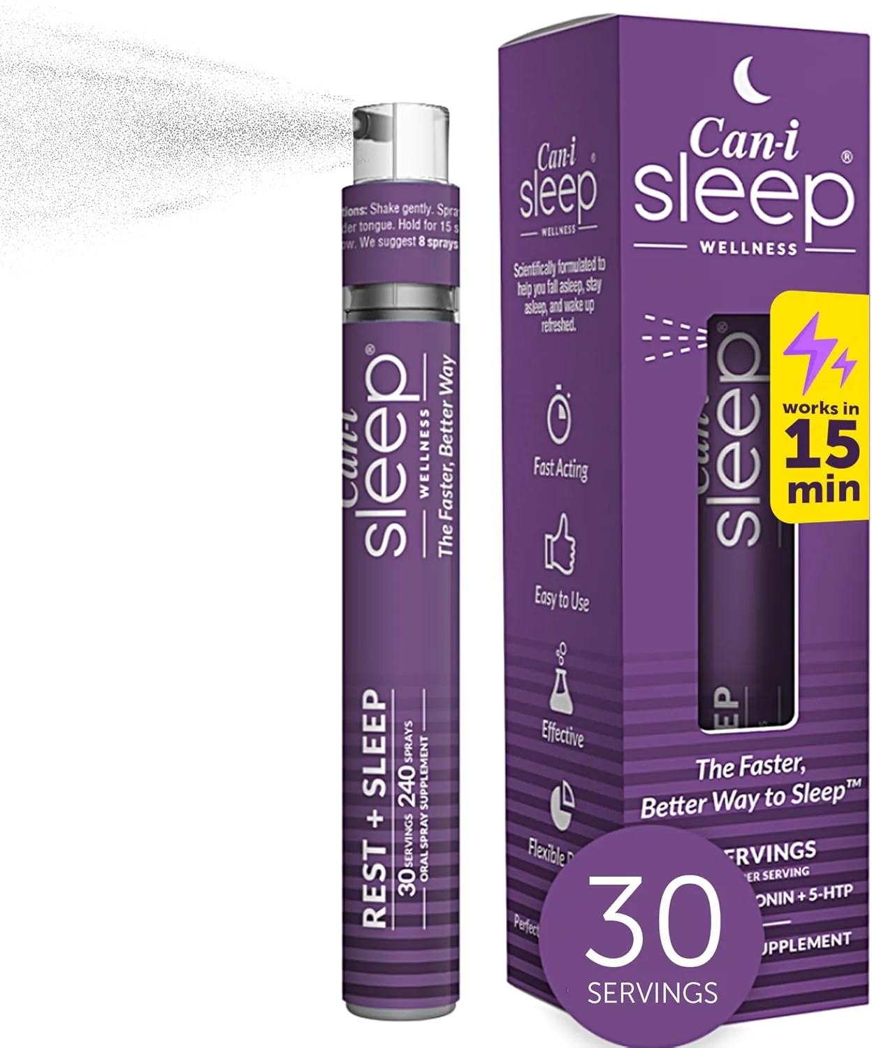 Sleep Fast & Longer - Vitamin Spray Can I Sleep Natural Sleep Aid with Melatonin, GABA, & 5-HTP - Nighttime Liquid Melatonin Spray - Advanced Multivitamin for Adults by Can-i Wellness