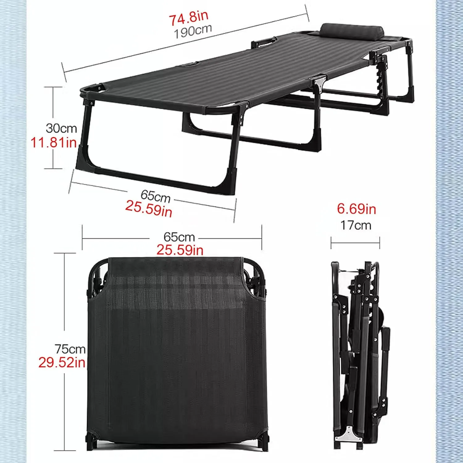Sleeping Cots for Adults Sturdy Folding Camping Beds for Adults with Pillow, Adjustable 5-Position Camping Cots with Stronge Thicker Tubes Supports 660 lb(Gray02)