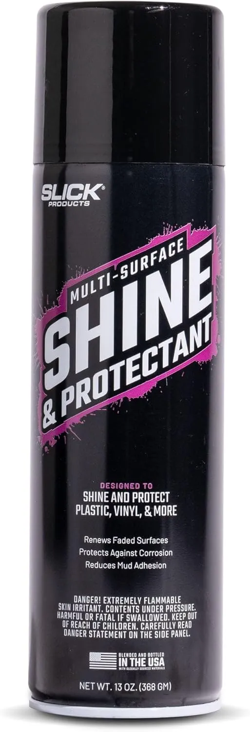 Slick Products Shine & Protectant, Long-Lasting High-Gloss Clear Coat Spray, Renew, Shine, and Protect Plastic, Vinyl, Rubber, Trim, and More
