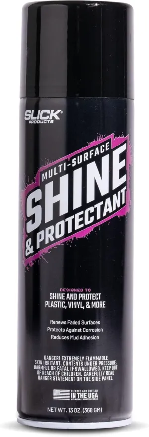 Slick Products Shine & Protectant, Long-Lasting High-Gloss Clear Coat Spray, Renew, Shine, and Protect Plastic, Vinyl, Rubber, Trim, and More