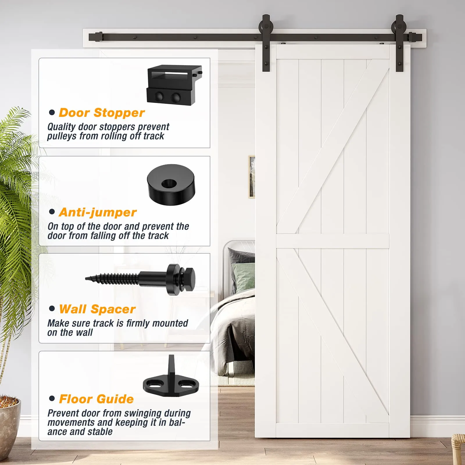 Sliding Barn Door Hardware Kit Heavy Duty 1.5M Single Damper Track Rail Roller System