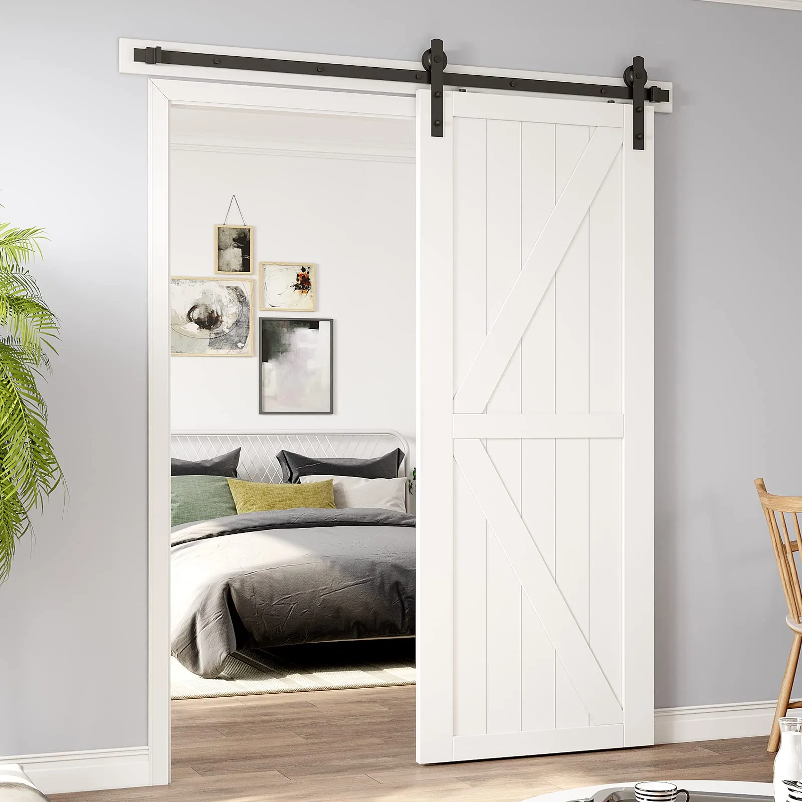 Sliding Barn Door Hardware Kit Heavy Duty 1.5M Single Damper Track Rail Roller System