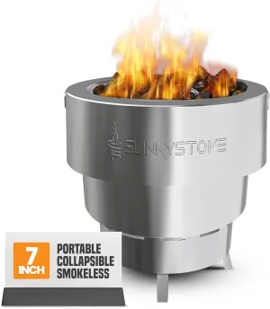 Slinky Stove 7-inch Smokeless Firepit – Lightweight, Compact & Portable with Carry Bag, Collapsible Design for Camping, Backyard Gatherings, Bonfires, and Outdoor Wood-Burning – Stainless Steel